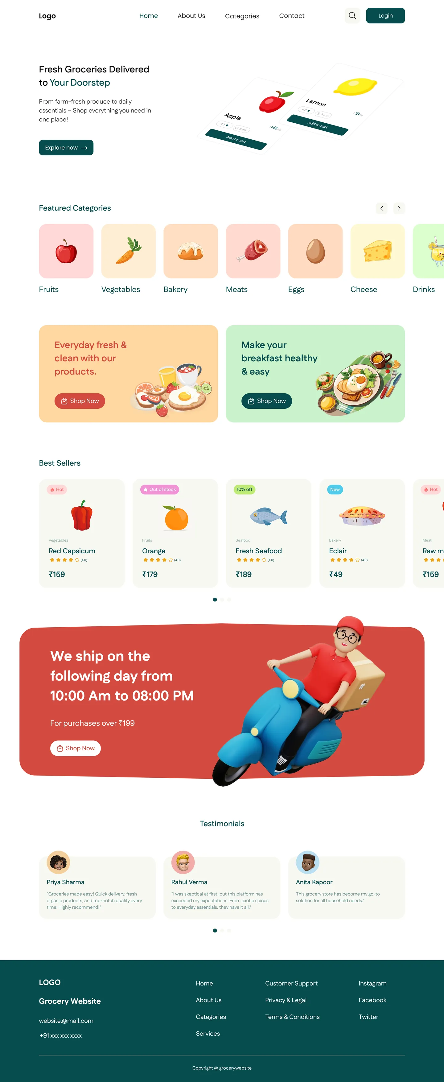 Grocery Delivery website screenshot