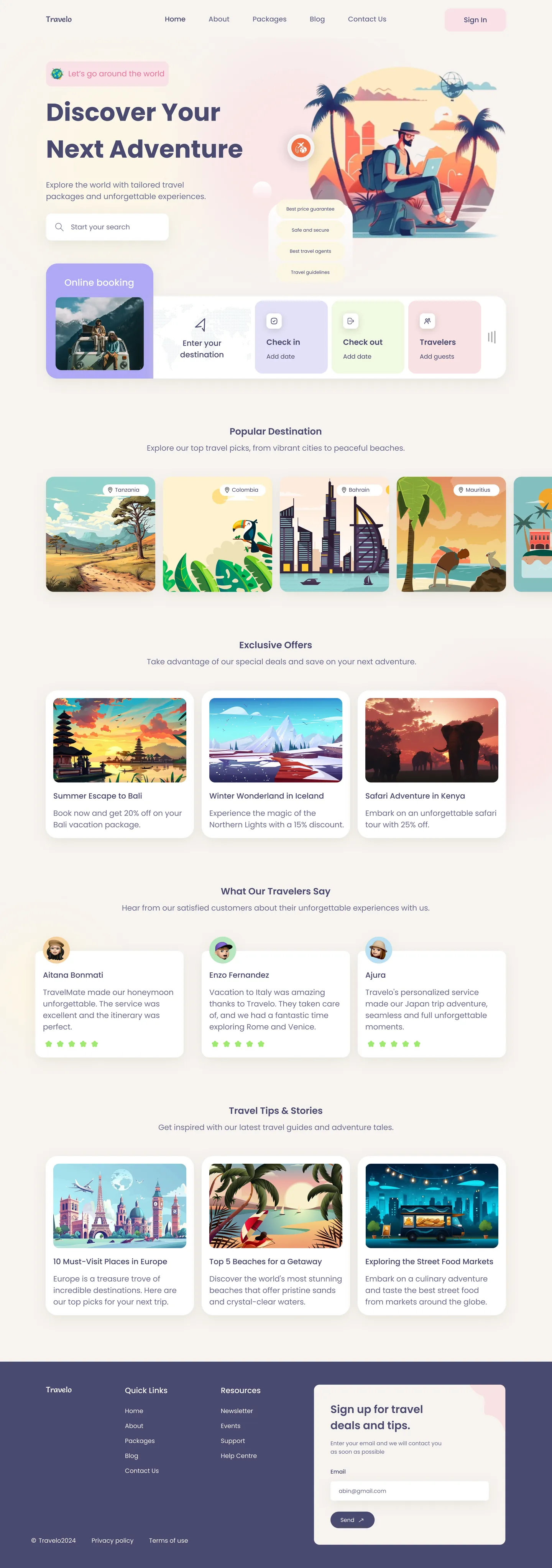 Travelo website screenshot