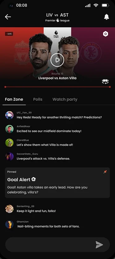 Hagoo Score — Fan zone live chat