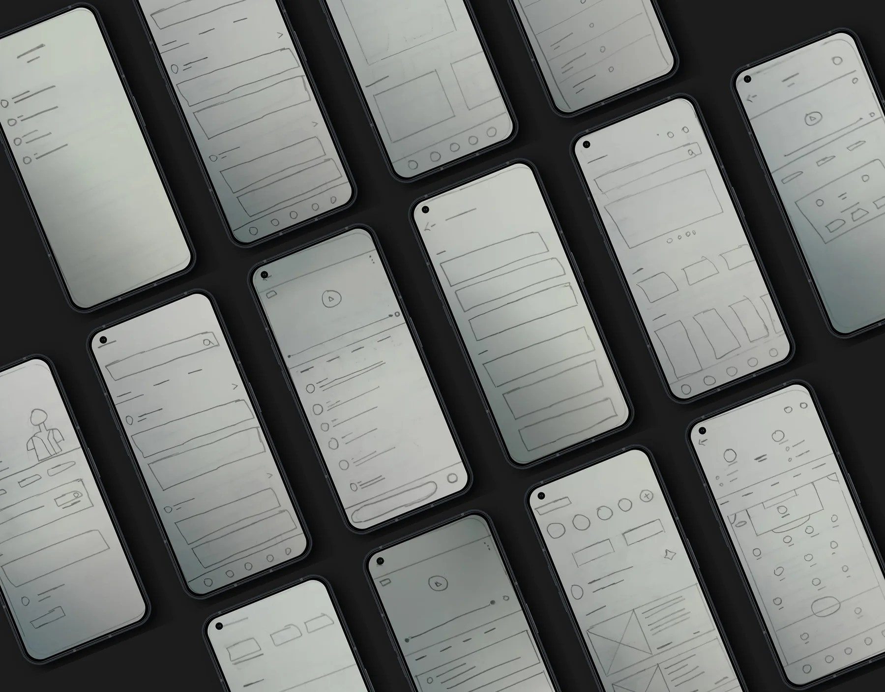 Hand-drawn low-fidelity sketches of Hagoo Score screens