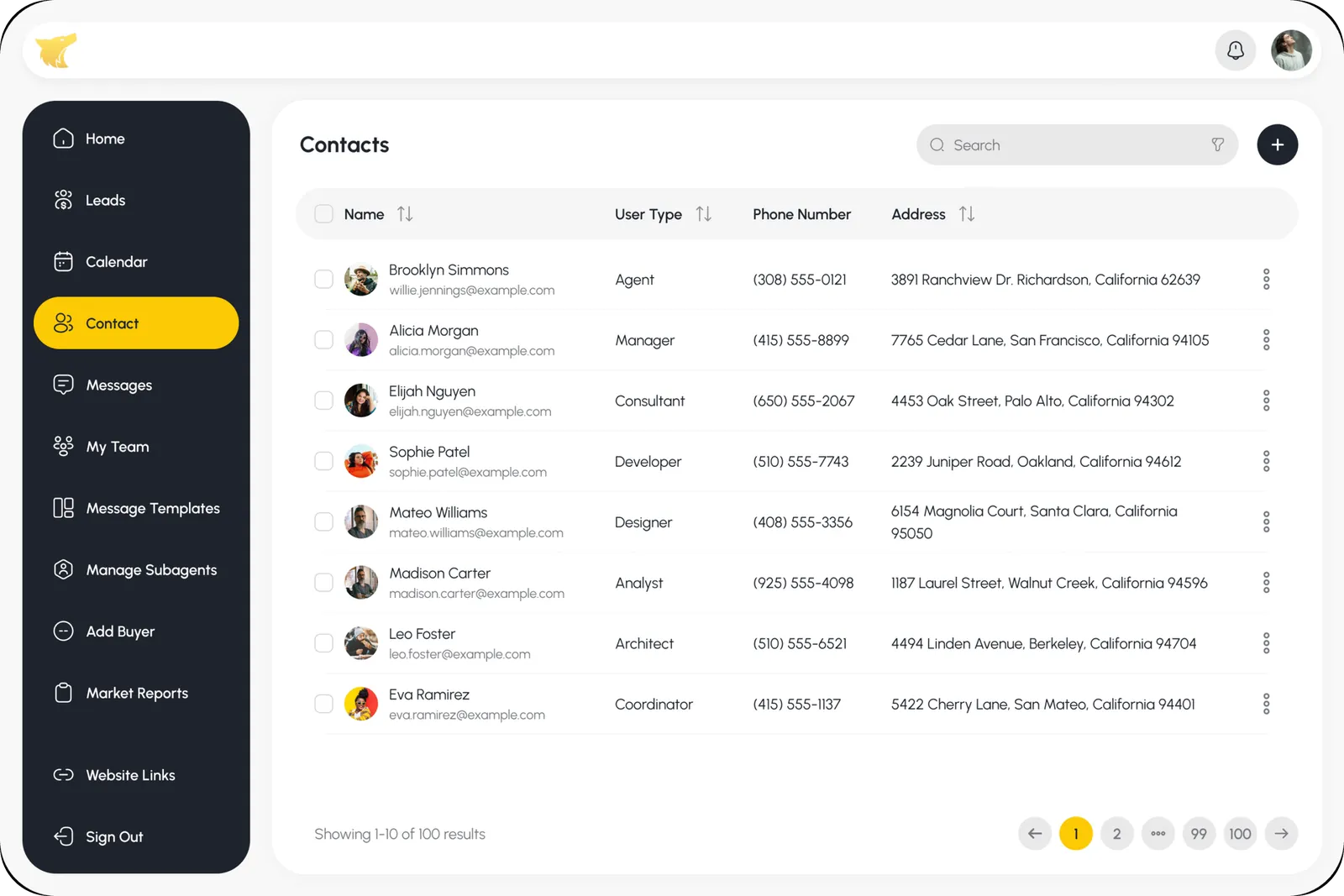 Leads Den Contacts — Contacts list